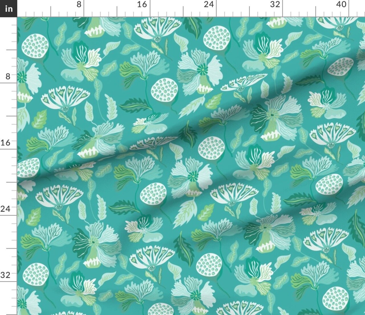 Modern Floral Monochrome Chintz Bright Green Jade Botanical Flowers Custom Printed Fabric by Spoonflower Various Fabrics by the Yard or Fat Quarter
